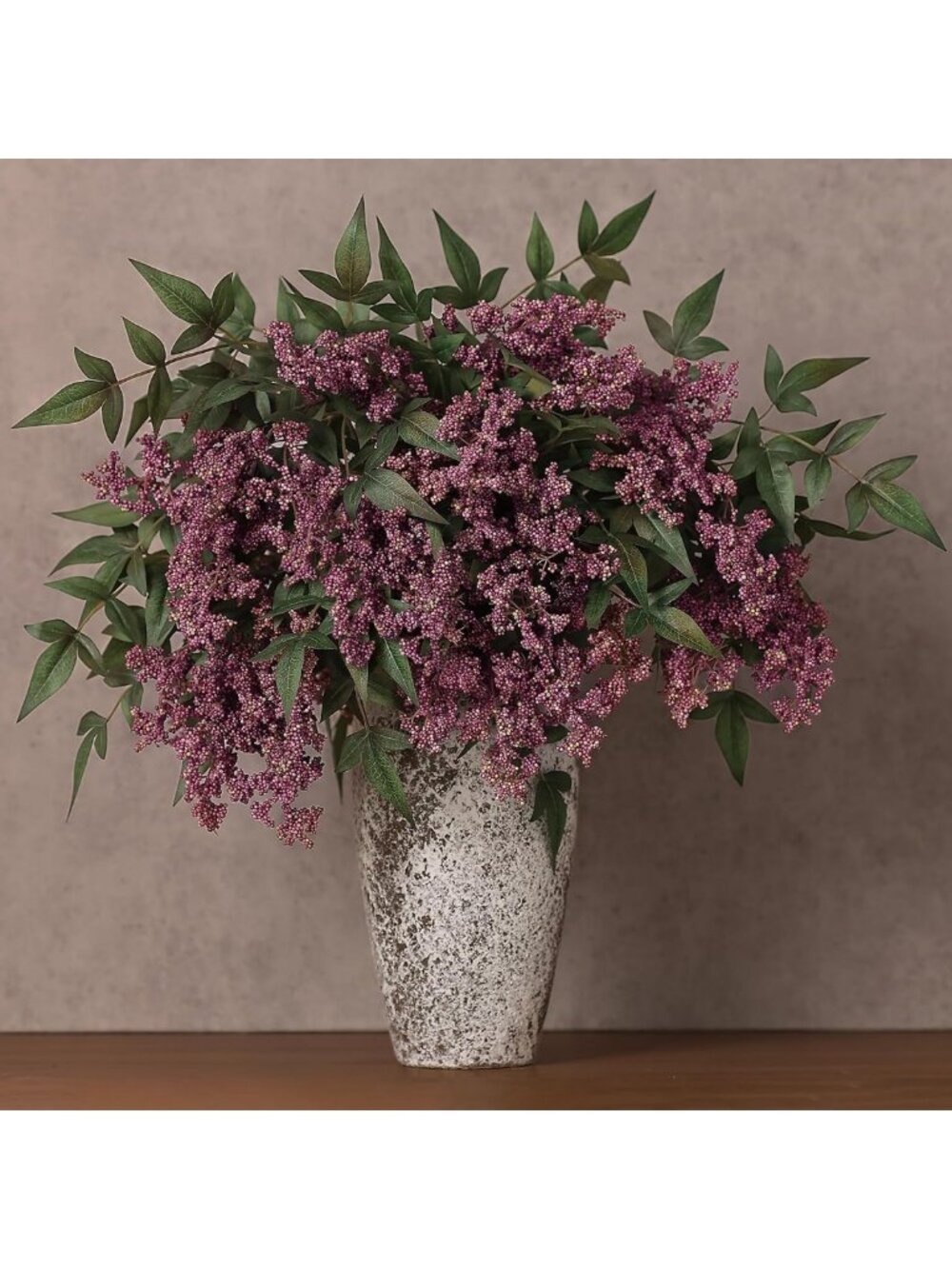 Set of 4 Dusty Plum Nandina Berry Stems - Realistic Faux Branches for Home Decor
